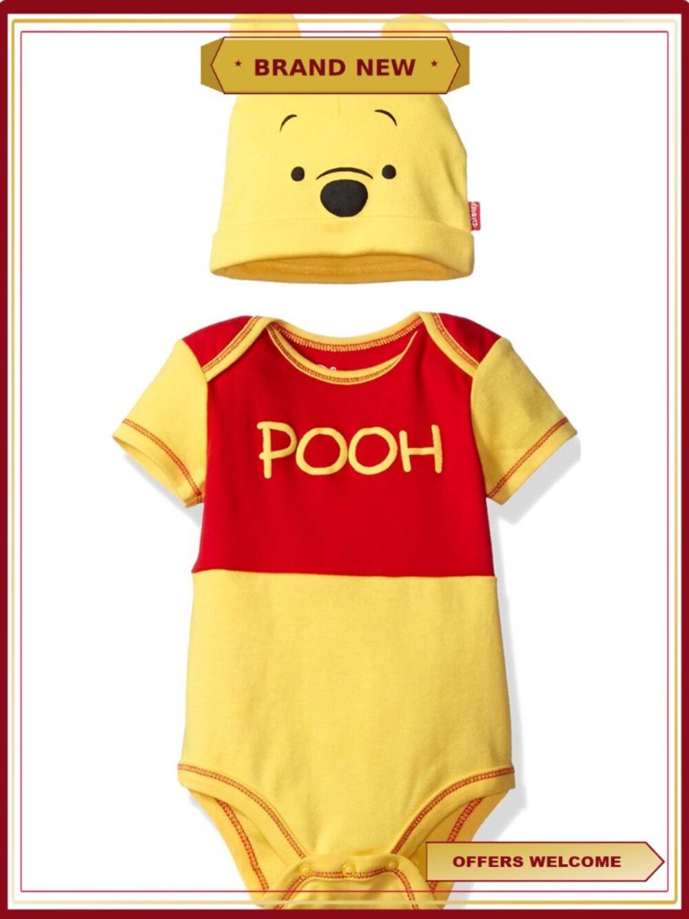 Disney Baby Bodysuit and Hat Set 0-3 Months Cotton Blend Lap Shoulder